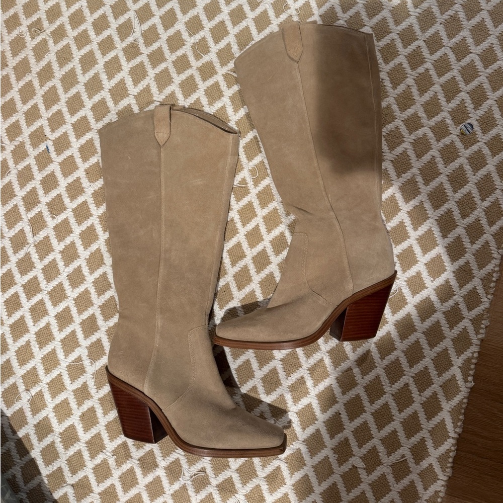 Vince Camuto Tan Suede Cowgirl Boots